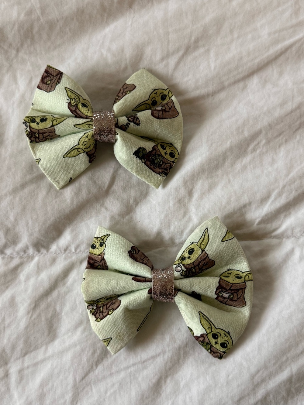 Baby Yoda Print Mint Green Hair Bows for Kids